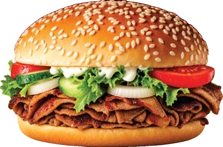 Doner burger with lettuce, tomato and onion